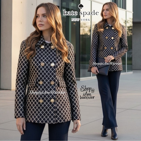 Kate Spade cotton/silk navy metallic design trench jacket *shop@iamwarrior